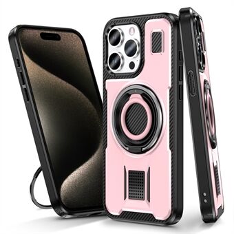 For iPhone 15 Pro Max Deksel TPU+PC Stativ Telefon Deksel med Silikon Fingerrem