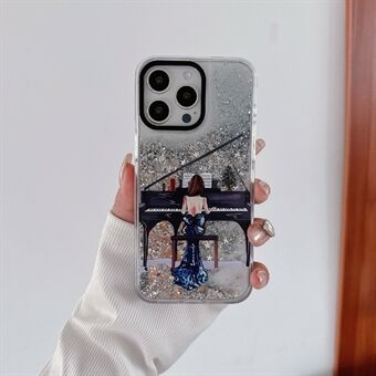 For iPhone 15 Pro Max Etui Mønster Trykk Glitterpaljetter Kviksand PC+TPU Telefondeksel