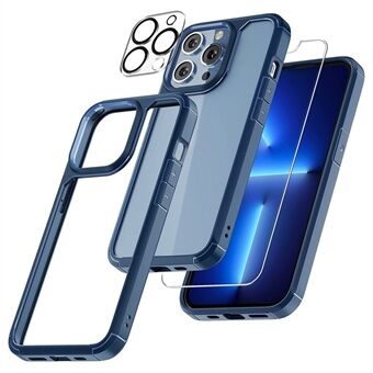 For iPhone 15 Pro Max Etui PC+TPU Klar Telefondeksel med 2 Skjermbeskyttere + 2 Kameralinsebeskyttere