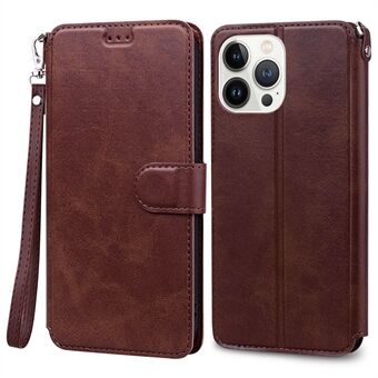 For iPhone 15 Pro Max Etui PU Lær Flip Stativ Lommebok Telefon Deksel med Håndleddsrem