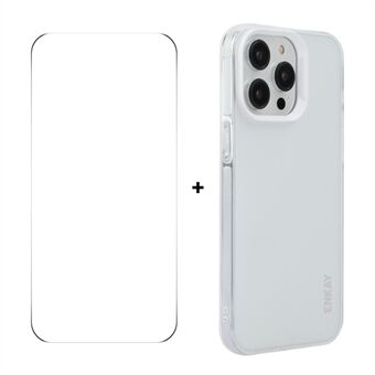 For iPhone 15 Pro Max ENKAY HAT PRINCE Etui Halvgjennomsiktig Matt TPU Støtsikker Telefonetui med Skjermfilm