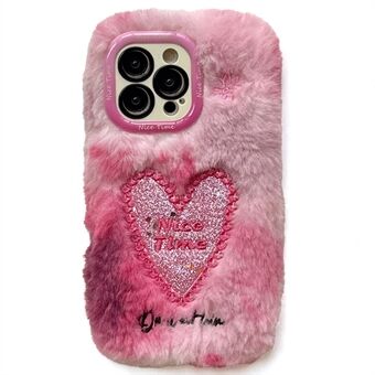 KJS-013 For iPhone 15 Pro Max Etui Glitrende Hjerte Linse Støtte Myk Plysj TPU Telefondeksel