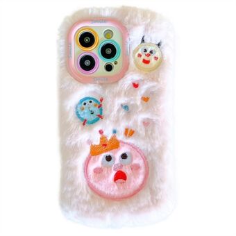 KJS-014 For iPhone 15 Pro Max Etui Planet Monster Linse Støtte TPU Plysj Lodden Telefondeksel