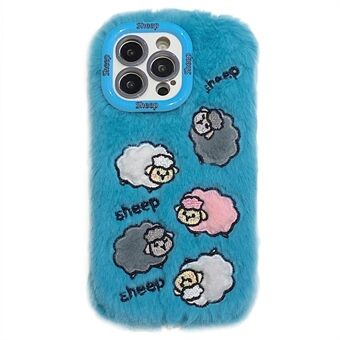 KJS-007 For iPhone 15 Pro Max Etui Brodert Sauelinse Stativ TPU Plysj Pelskledd Telefondeksel