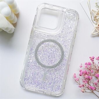 For iPhone 15 Pro Max Etui Kompatibel med MagSafe Sparkle Epoxy PC+TPU Telefondeksel