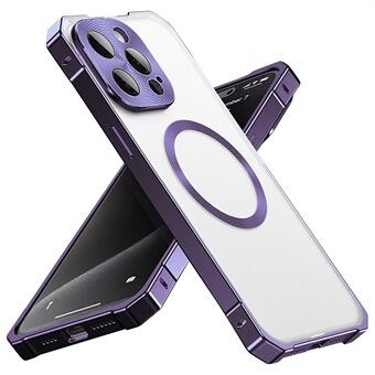 For iPhone 15 Pro Max Etui Kompatibelt med MagSafe Hardt PC Metallramme Frostet Telefonbakdeksel