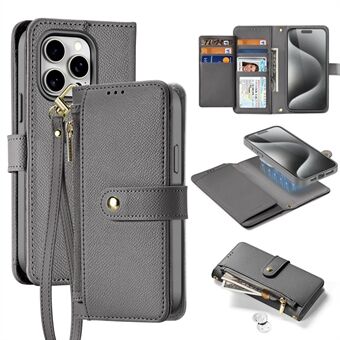 For iPhone 15 Pro Max Etui DUX DUCIS Lawa Series Avtakbart Magnetisk Lærdeksel i Kuskin Glidelås Lommebok