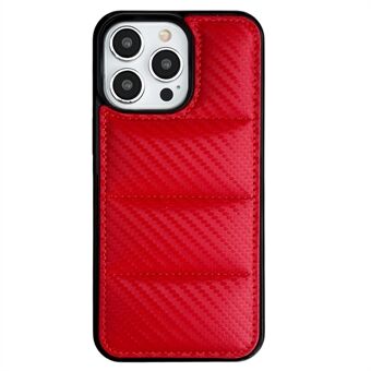 For iPhone 15 Pro Max Deksel Karbonfiber Pufferjakke Lær+TPU Støtsikkert Telefondeksel