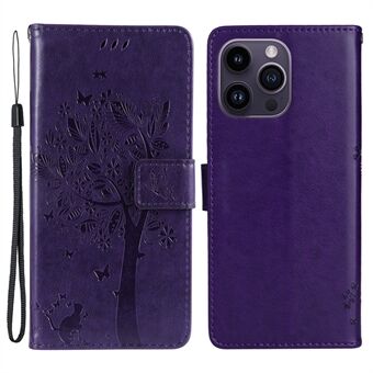 Til iPhone 15 Pro Max KT Preget Blomster Serie-3 Telefonveske av PU-skinn, med stativ og lommebok-lokk.