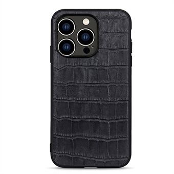 For iPhone 15 Pro Max krokodilletekstur ekte ku skinn + TPU + PC telefonveske telefondeksel.