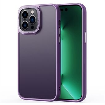 For iPhone 15 Pro Max Gjennomsiktig Matt PC+TPU-deksel med Metallkameraramme Telefondeksel