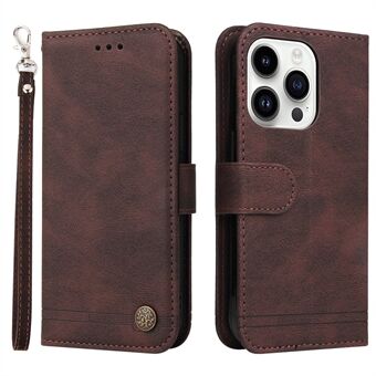 For iPhone 15 Pro Max Lommebok Skin-touch PU-lær-etui Mobildeksel Med inngraverte linjer Støtte Shell