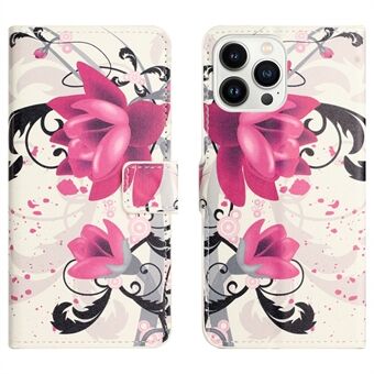 For iPhone 15 Pro Max PU Leather Flip Beskyttende Etui Mønsterutskrift Støtte Lommebok Telefondeksel.