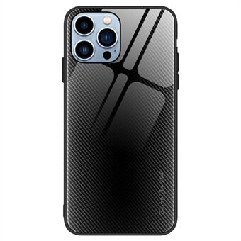 Telefondeksel for iPhone 15 Pro Max med karbonfiber tekstur, herdet glass+myk TPU-telefonveske.