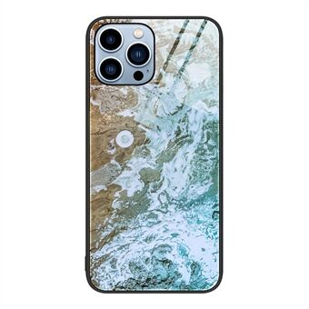 Til iPhone 15 Pro Max Marmor Mønster Støtsikker Etui Herdet Glass+PC+TPU Telefondeksel