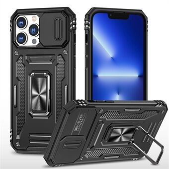 Til iPhone 15 Pro Max Armor-serien Metal Kickstand-dekselet Slide Camera Lid PC+TPU-telefonveske