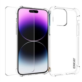 ENKAY HAT PRINCE for iPhone 15 Pro Max Klar TPU-telefondeksel med høy aluminium-silisium glass skjermbeskyttelse.