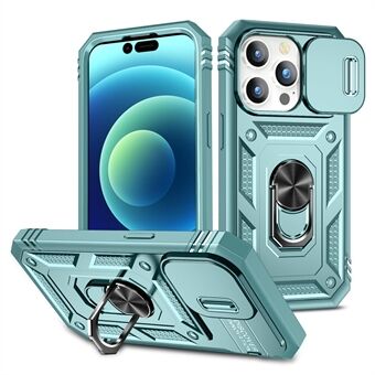 For iPhone 15 Pro Max Støttefutteral med Kortholder PC+TPU Telefonveske med skyvbart kameralåsbeskyttelse