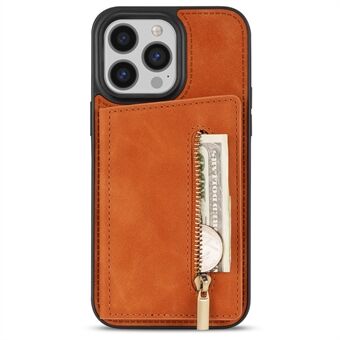 For iPhone 15 Pro Max Glidelåslomme Mobiltelefon Etui Kickstand Lommebok PU Lærbelagt TPU-deksel