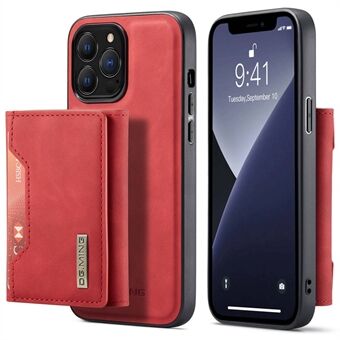 DG.MING M2-serien for iPhone 15 Pro Max støtsikker deksel i PU+PC+TPU-materiale, magnetisk lommeboktelefondeksel med stativ