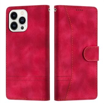 L002 Stand Wallet Skinnveske for iPhone 15 Pro Max, Linjer Inngravert Søm Retro Telefonbeskyttelse