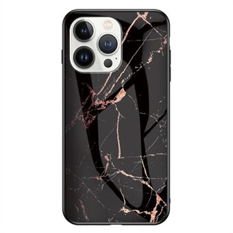 For iPhone 15 Pro Max Fallbeskyttelse Marmor Mønster Bakdeksel Herdet Glass+PC+TPU Telefonveske