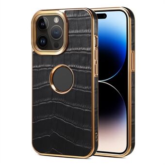 For iPhone 15 Pro Max Ekte Ku Skinnbelagt Etui Støtsikkert Elektroplatering TPU+PC Bakdeksel