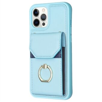 BF29 For iPhone 15 Pro Max Mobiltelefondeksel PU-lær + TPU-etui Kortholder Lommebok med Ringestativ