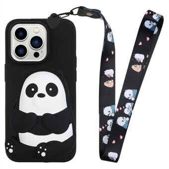 For iPhone 15 Pro Max Tegneserie Animal Silikon Lommebok Mykt TPU Telefondeksel med Lang Snor