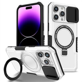 Støttebein PC+TPU-etui for iPhone 15 Pro Max Kompatibelt med MagSafe Skyveobjektivdekselet Beskyttende Telefondeksel