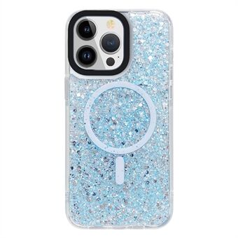 For iPhone 15 Pro Max TPU + Akryltelefonbakdeksel kompatibelt med MagSafe glitterpulver mobilskall.