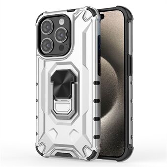 For iPhone 15 Pro Max deksel ripefri PC+TPU-telefondeksel med ringstativ.