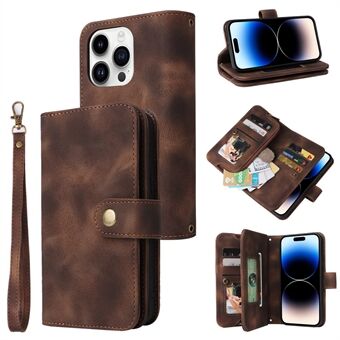 For iPhone 15 Pro Max Case Zipper Pocket PU Leather Wallet Phone Cover with Straps

For iPhone 15 Pro Max etui med glidelåslomme i PU-skinn, lommebok og reim