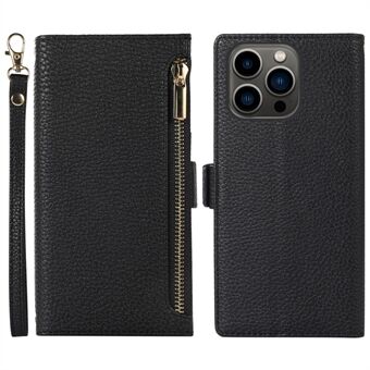 For iPhone 15 Pro Max Case Litchi Texture Zipper Pocket Leather Cover with Strap 

For iPhone 15 Pro Max-etui Litchi-tekstur Glidelåslomme Lærdeksel med Rem