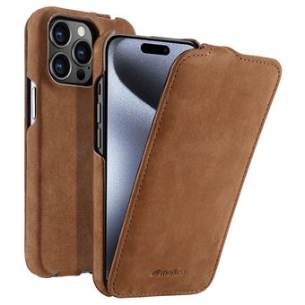 MELKCO for iPhone 15 Pro Max-deksel Litchi-tekstur ekte ku skinn + PC vertikal flip-cover