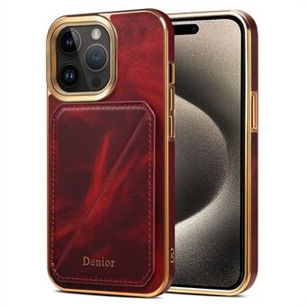 DENIOR Til iPhone 15 Pro Max Case Kortholder Voksi Ekte Ku-skinn + TPU + PC-deksel