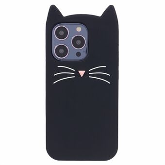 For iPhone 15 Pro Max Silikonveske 3D Moustache Cat Fallbeskyttelsesdeksel for telefonen.