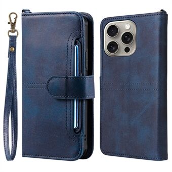 KT Leather-serien 4 til iPhone 15 Pro Max-etui i skinn, mobiltelefon-lommeboksskall med avtagbart bakdeksel.