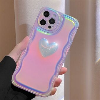 For iPhone 15 Pro Max mykt TPU-etui Støtsikker lasertelefondeksel med 3D-hjertemønster