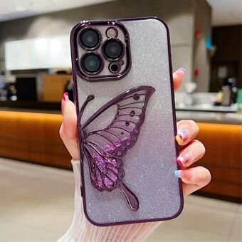 For iPhone 15 Pro Max-etui, Quicksand Butterfly Electroplating TPU Glitter Telefondeksel.