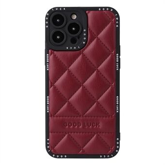 For iPhone 15 Pro Max-telefonveske med Rombe Gittertekstur, Skinntrukket PC + TPU-bakdeksel