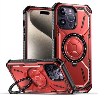 For iPhone 15 Pro Max magnetisk etui med stativ PC+TPU telefondeksel