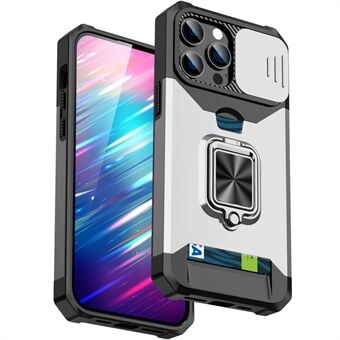 For iPhone 15 Pro Max-etui med skyvedekselobjektivbeskyttelse, PC+TPU-telefonskalldekning med kortspor.