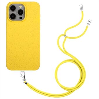 For iPhone 15 Pro Max-etui, Anti-drop Hvetestrå + TPU-telefondeksel med langt tau