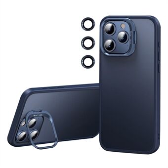 For iPhone 15 Pro Max-deksel TPU+PC-telefondeksel med linseramme og støtteben.