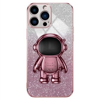 For iPhone 15 Pro Max-deksel i PC+TPU-skall, Elektroplatering, Astronaut Kickstand-telefondeksel.