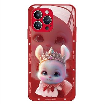 For iPhone 15 Pro Max Mobiltelefondeksler Princess Rabbit Herdet Glass + TPU Cover med Linsefilm