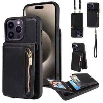 For iPhone 15 Pro Max-etui RFID-blokkerende lommeboktelefonbeskyttelse i PU+TPU