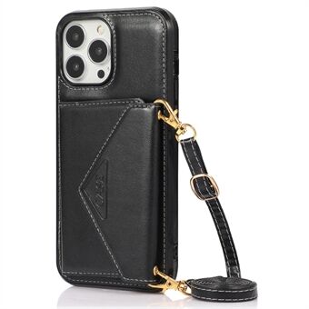 For iPhone 15 Pro Max etui Kortholder Veske Støtteben Lær + TPU Antiskli kroppsveske