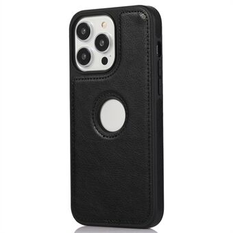 For iPhone 15 Pro Max-etui PU-skinnbelagt TPU Ensfarget Logo Visning Mobiltelefondeksel